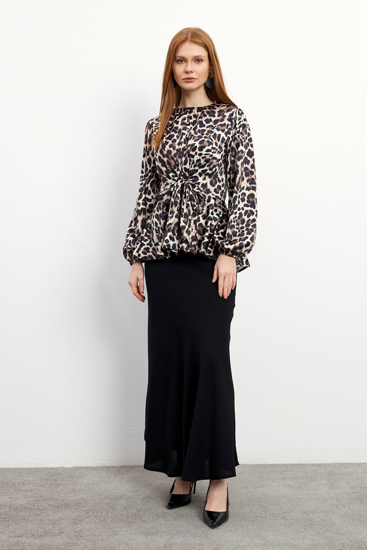 ZRF Women Leopard Print Blouse Skirt Set - Mink - Paderborn