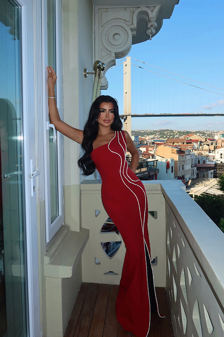 EYY Women Burgundy Slit Detail Long Evening Dress - Angra do Heroísmo