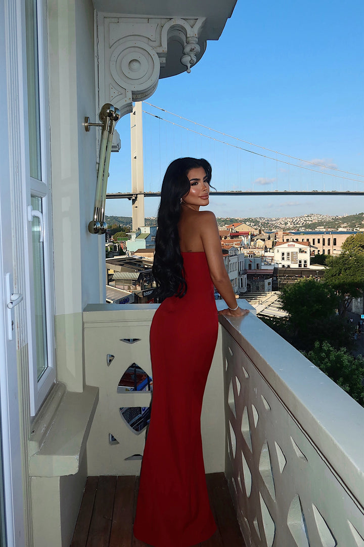EYY Women Burgundy Slit Detail Long Evening Dress - Angra do Heroísmo
