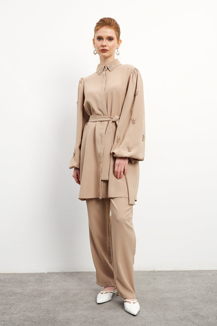 ZRF Women Leora Tunic Pants Set - Beige - Seraing