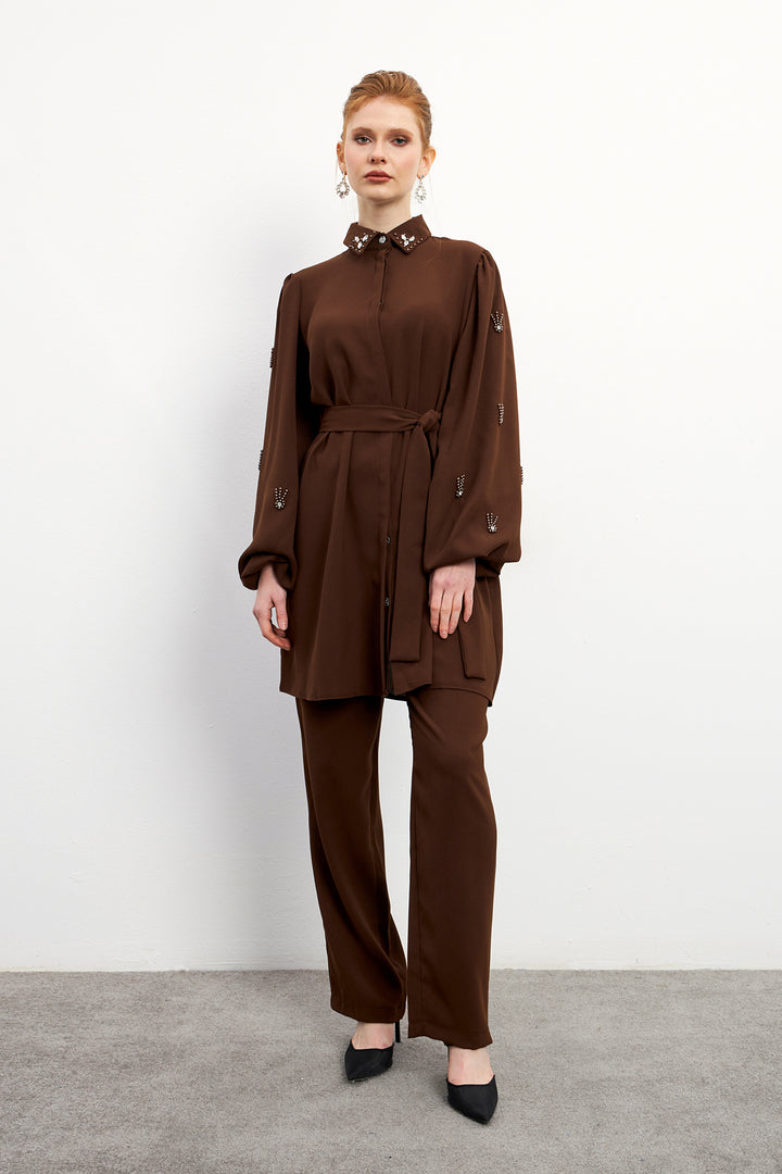 ZRF Women Leora Tunic Pants Set - Brown - Fedosiia