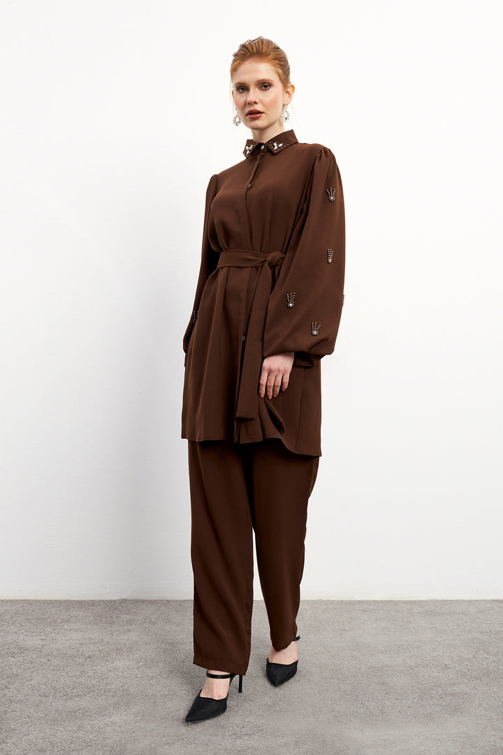 ZRF Women Leora Tunic Pants Set - Brown - Fedosiia