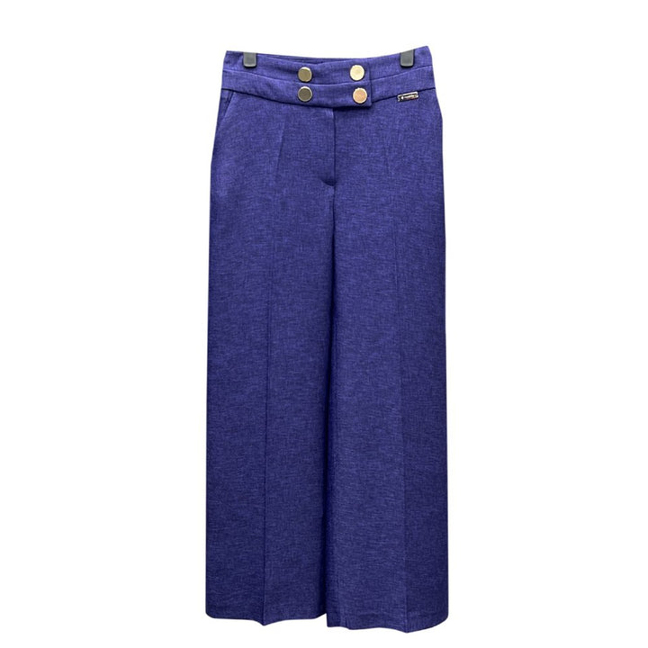 NDL Women Navy Blue Wide Leg Pants with 4 Buttons - Lancaster