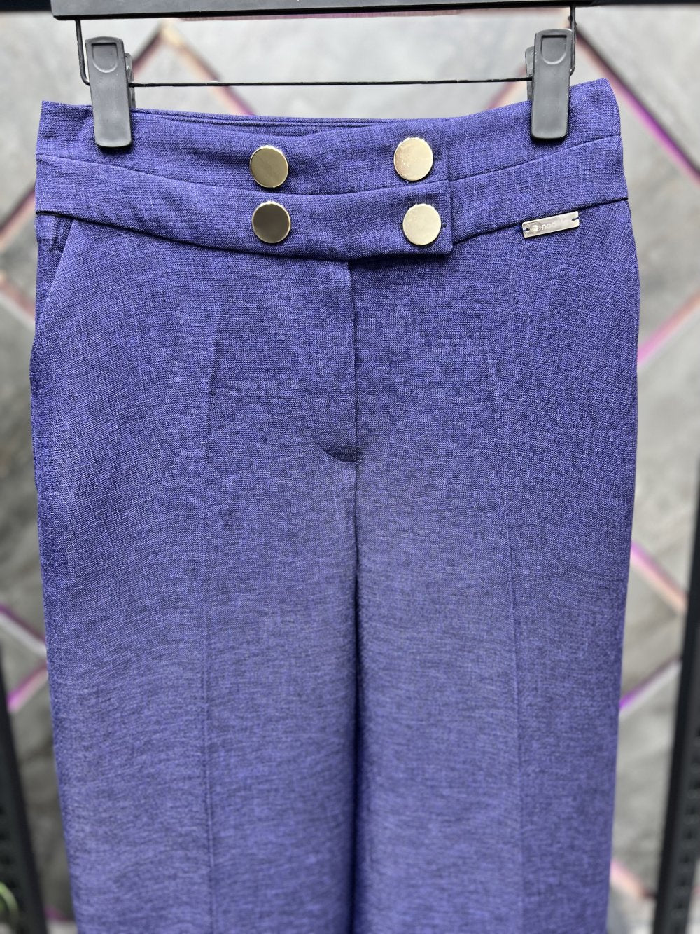 NDL Women Navy Blue Wide Leg Pants with 4 Buttons - Lancaster