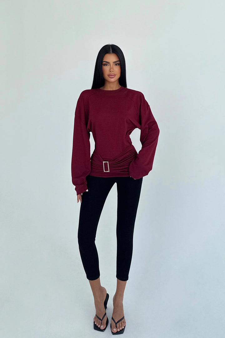 EYY Women Burgundy Pia Long Sleeve Blouse - Voluntari