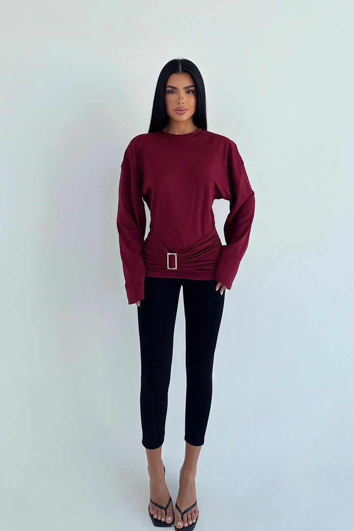 EYY Women Burgundy Pia Long Sleeve Blouse - Voluntari