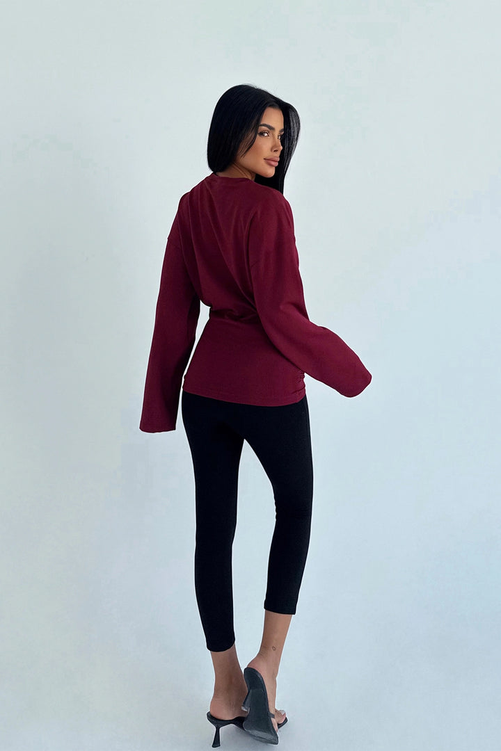 EYY Women Burgundy Pia Long Sleeve Blouse - Voluntari