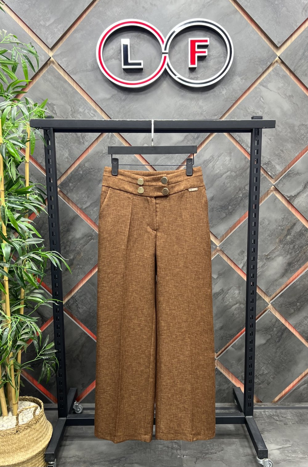 NDL Women 4-Button Wide Leg Pants Brown - Ciudad Real