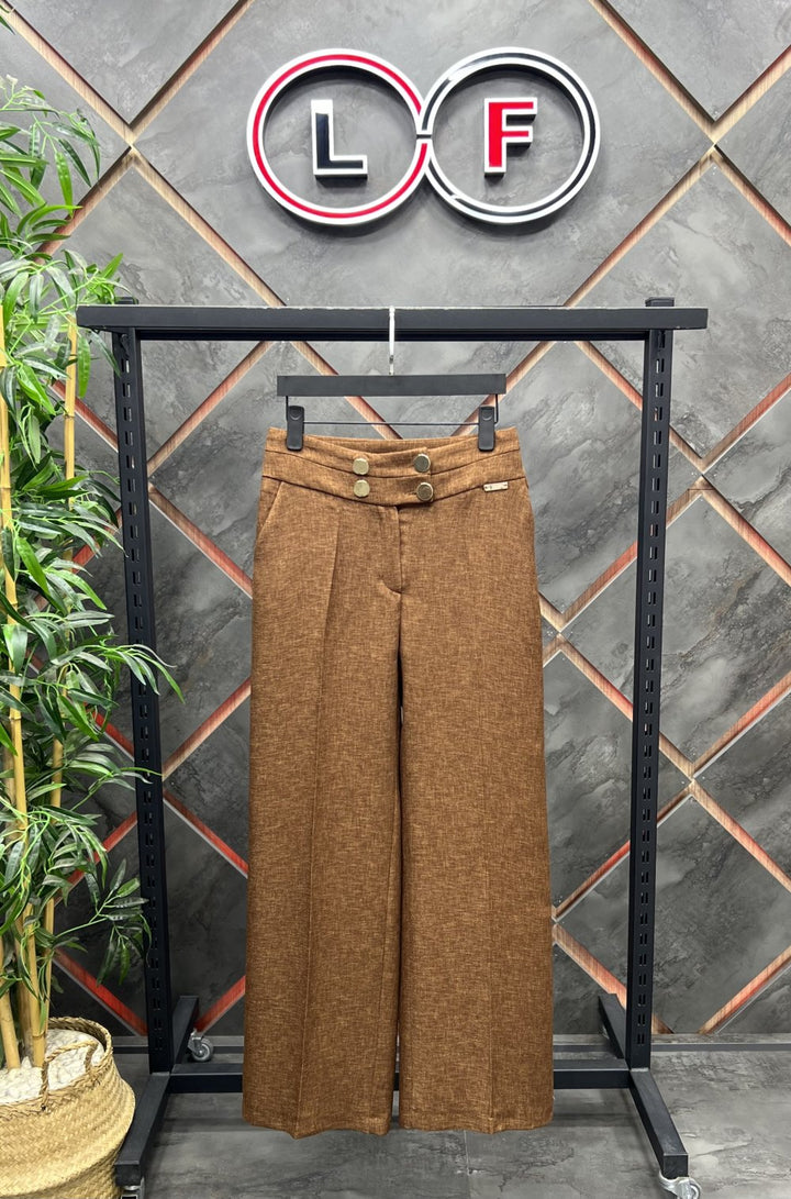 NDL Women 4-Button Wide Leg Pants Brown - Ciudad Real