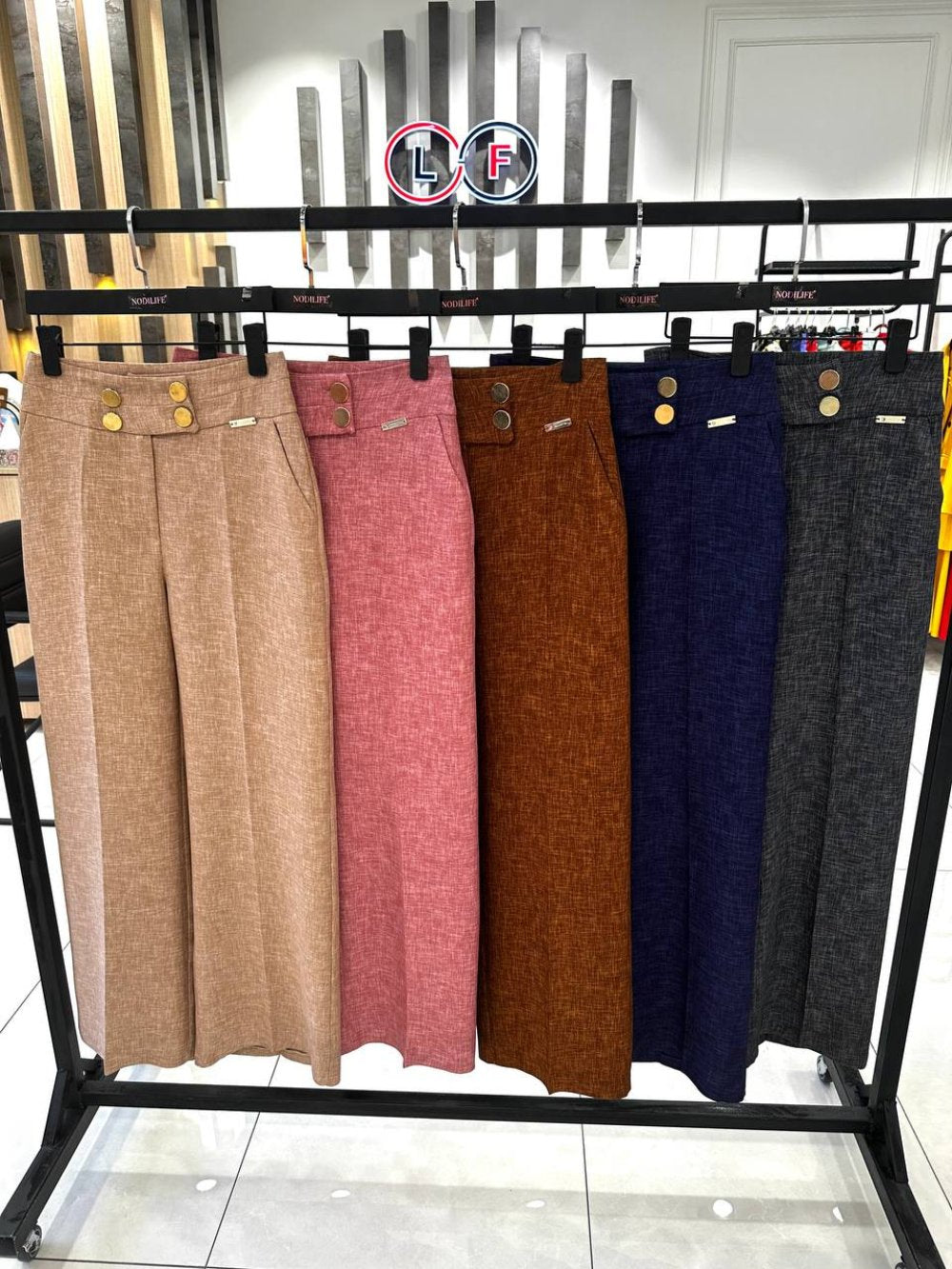NDL Women 4-Button Wide Leg Pants Brown - Ciudad Real