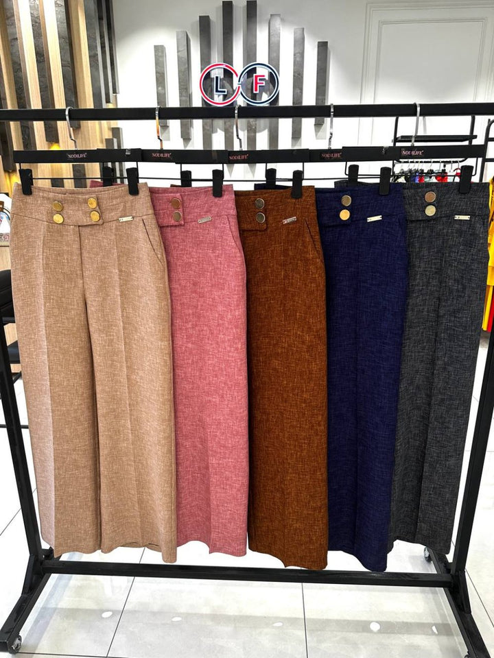 NDL Women 4-Button Wide Leg Pants Brown - Ciudad Real