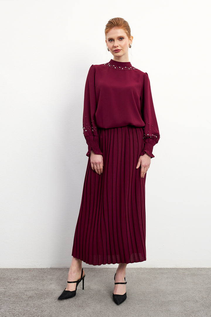 ZRF Women Valeria Skirt and Blouse Set - Burgundy - Boca Raton