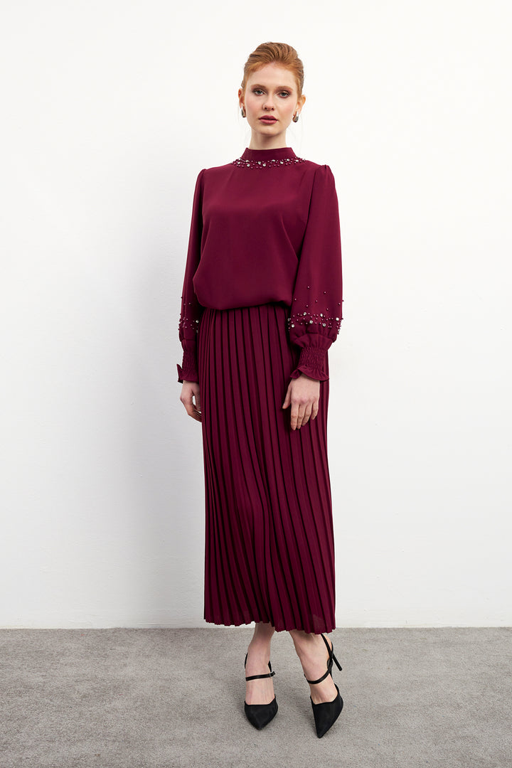 ZRF Women Valeria Skirt and Blouse Set - Burgundy - Boca Raton