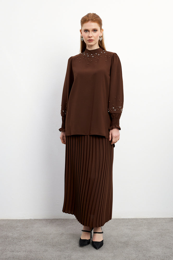 ZRF Women Valeria Skirt and Blouse Set - Brown - Llanelli