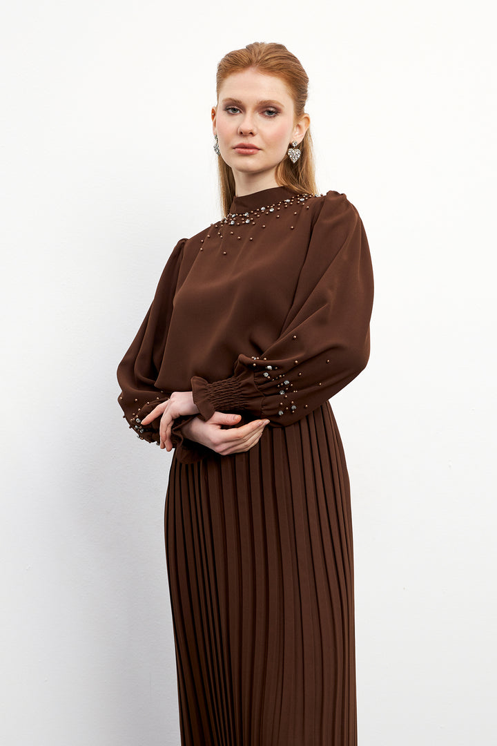 ZRF Women Valeria Skirt and Blouse Set - Brown - Llanelli