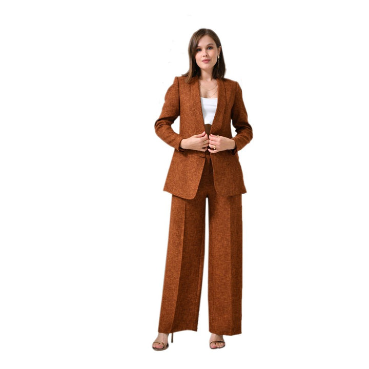 NDL Women Women's Suit with Smoking Jacket and Loose Pants 4 Button Cinnamon - Kiel