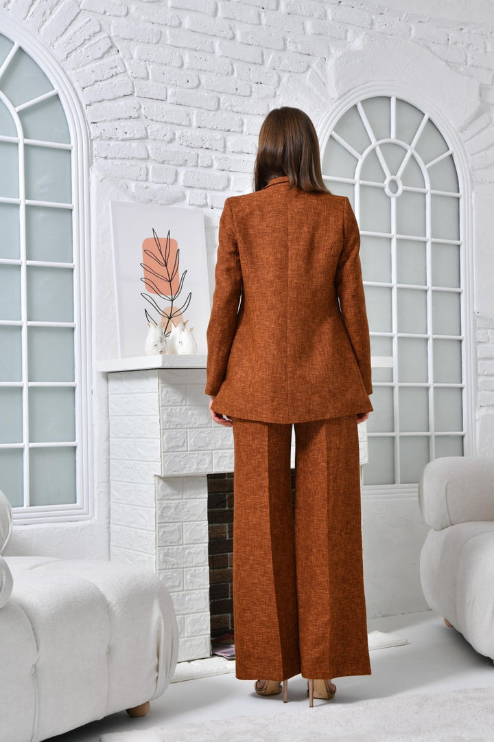 NDL Women Women's Suit with Smoking Jacket and Loose Pants 4 Button Cinnamon - Kiel
