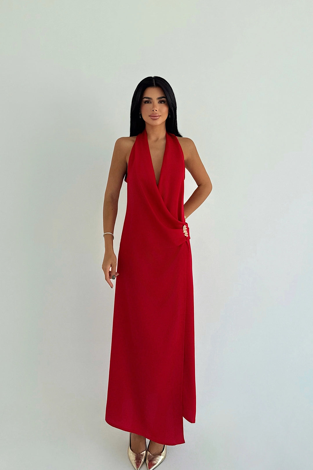 EYY Women Red Constas Accessory Detailed Dress - Teziutlan