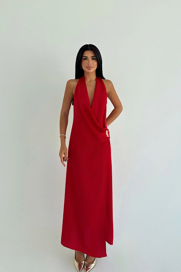EYY Women Red Constas Accessory Detailed Dress - Teziutlan