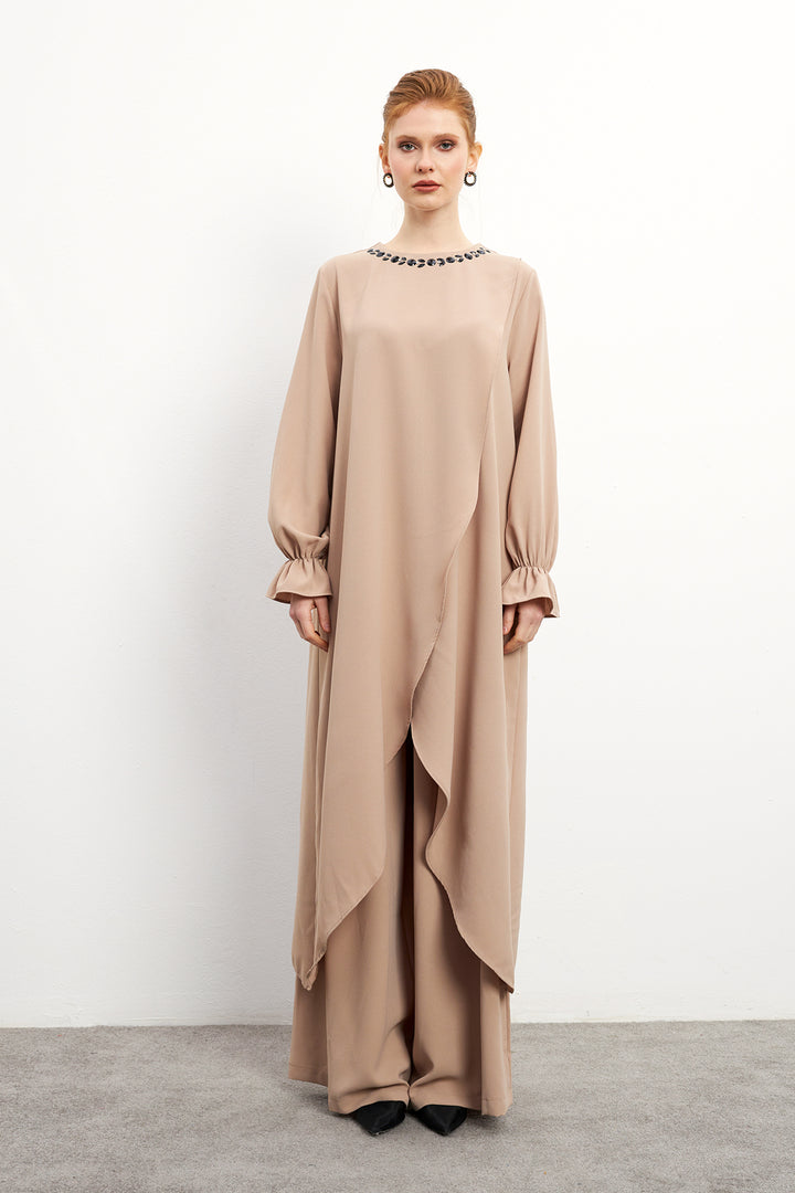 ZRF Women Asymmetric Cut Tunic Pants Suit - Beige - Deinze