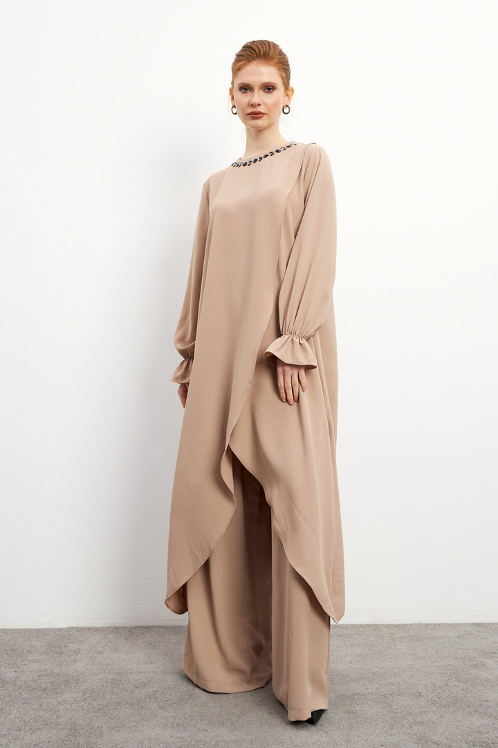 ZRF Women Asymmetric Cut Tunic Pants Suit - Beige - Deinze