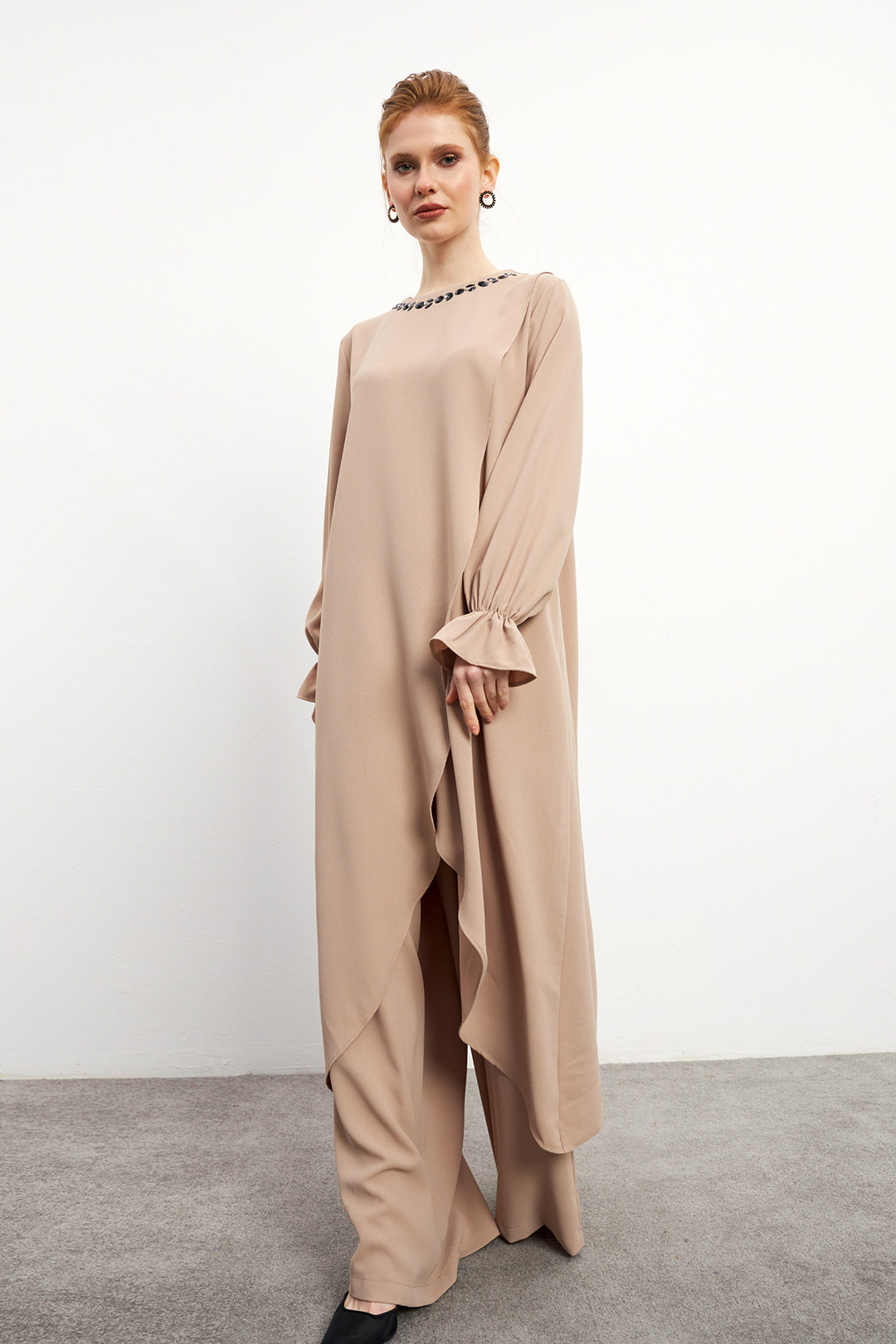ZRF Women Asymmetric Cut Tunic Pants Suit - Beige - Deinze