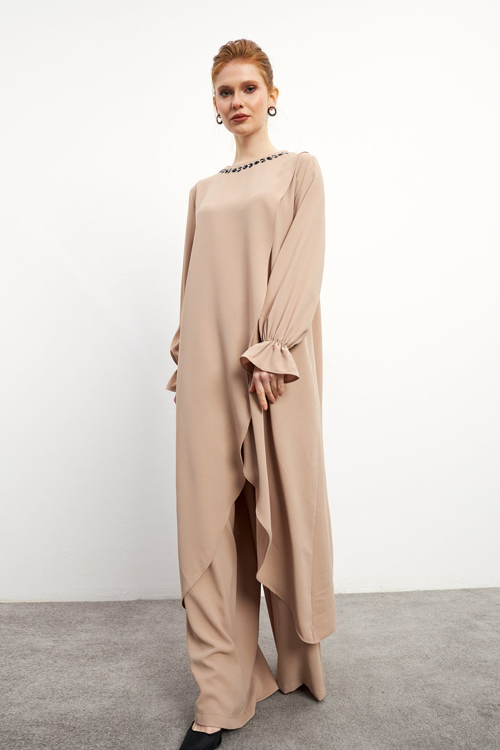 ZRF Women Asymmetric Cut Tunic Pants Suit - Beige - Deinze