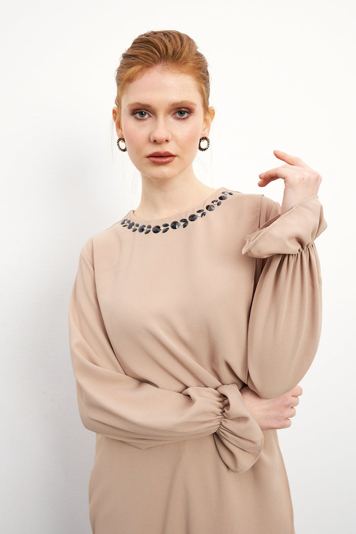 ZRF Women Asymmetric Cut Tunic Pants Suit - Beige - Deinze