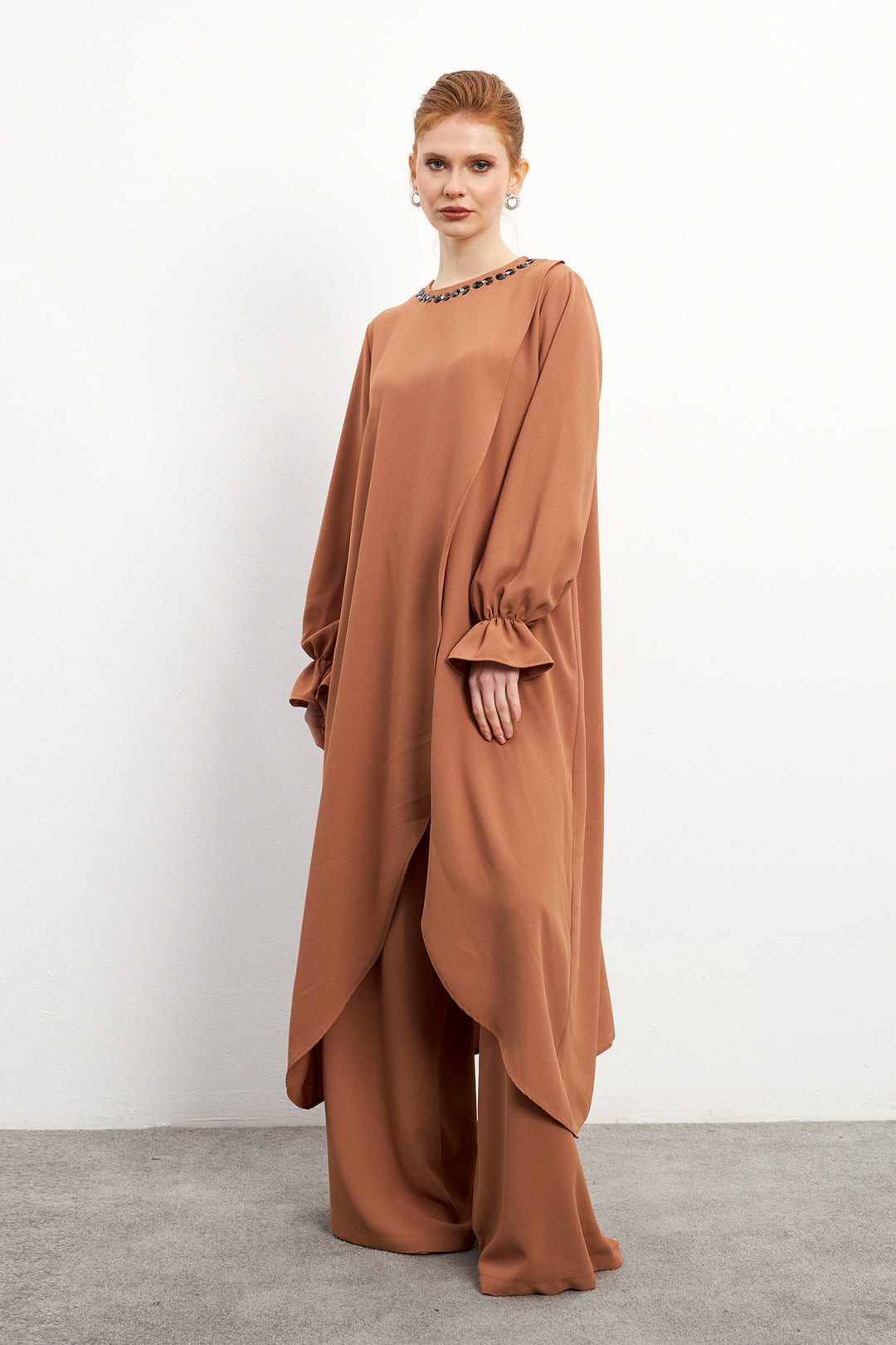 ZRF Women Asymmetric Cut Tunic Pants Suit - Camel - Santa María Huatulco