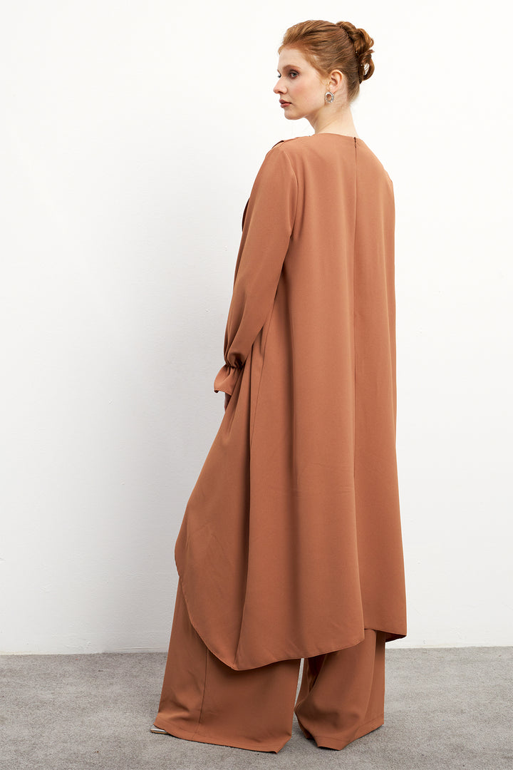 ZRF Women Asymmetric Cut Tunic Pants Suit - Camel - Santa María Huatulco