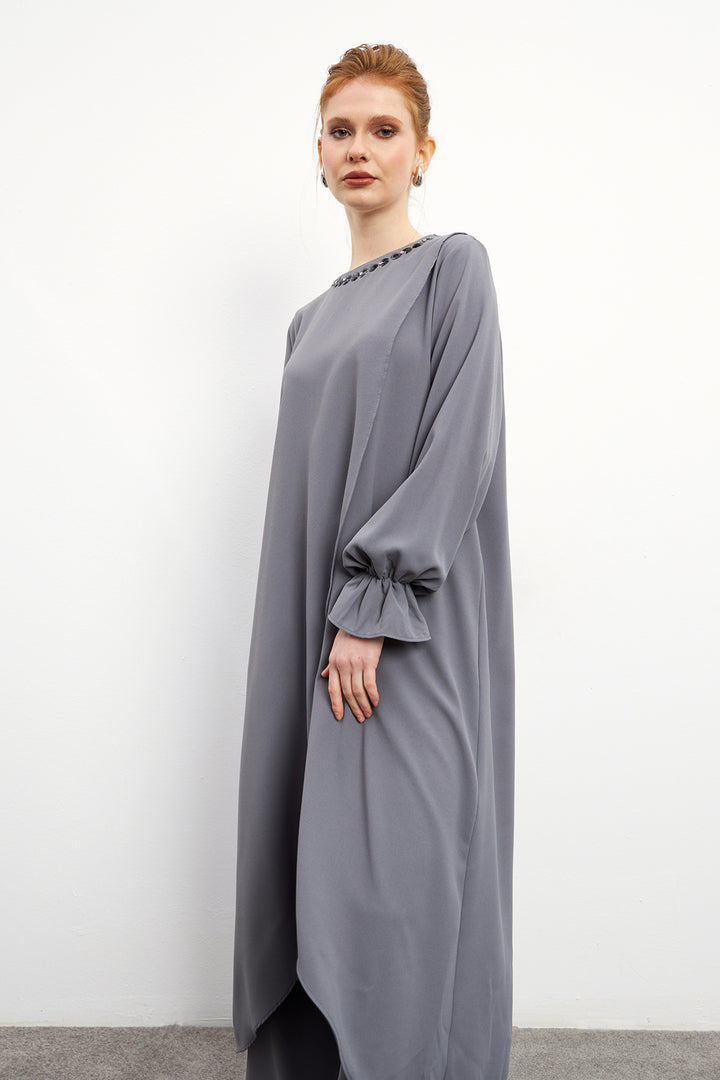 ZRF Women Asymmetric Cut Tunic Pants Suit - Gray - Goshen