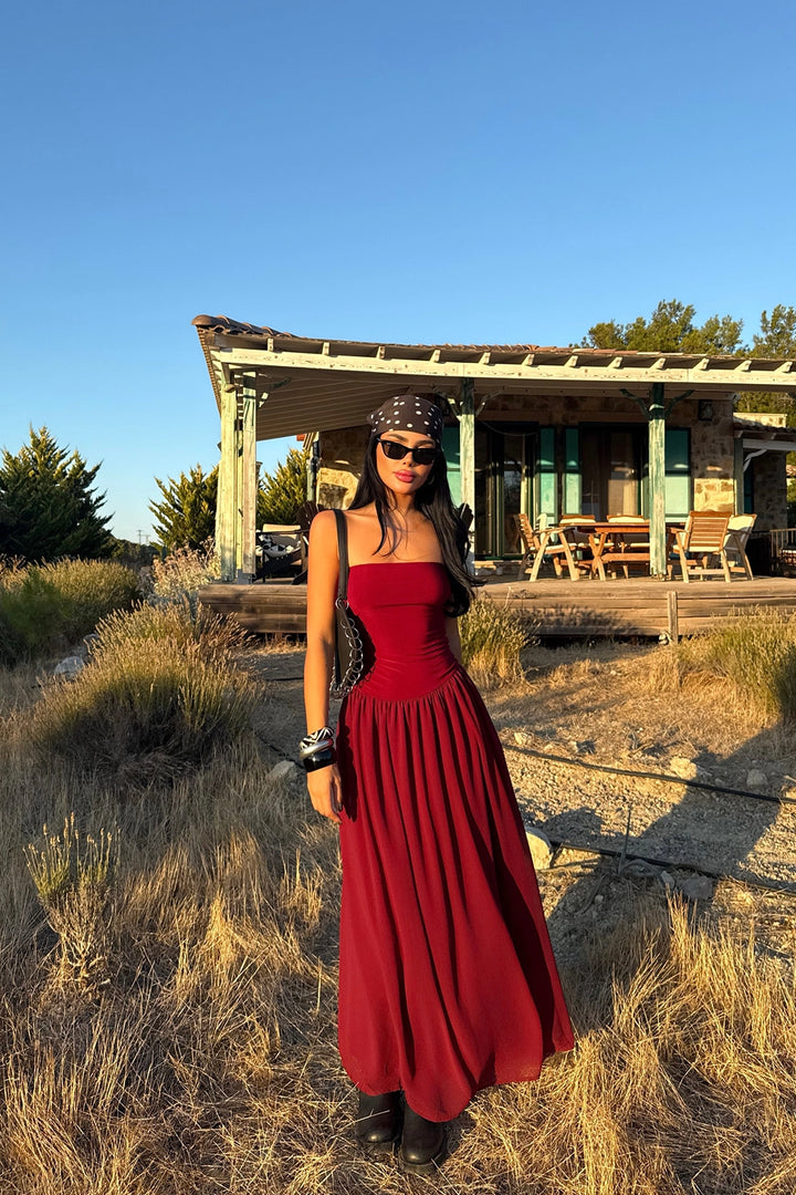 EYY Women Burgundy Damson Long Dress - Konotop