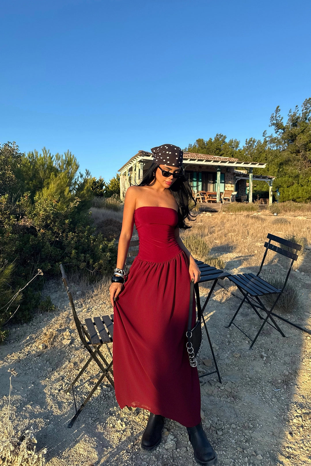 EYY Women Burgundy Damson Long Dress - Konotop