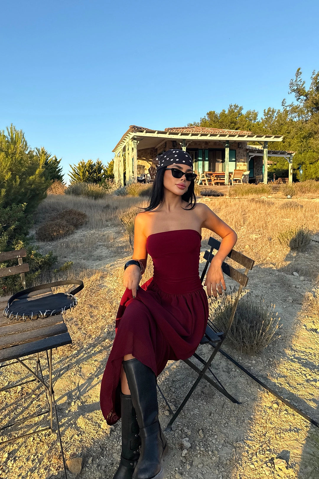 EYY Women Burgundy Damson Long Dress - Konotop