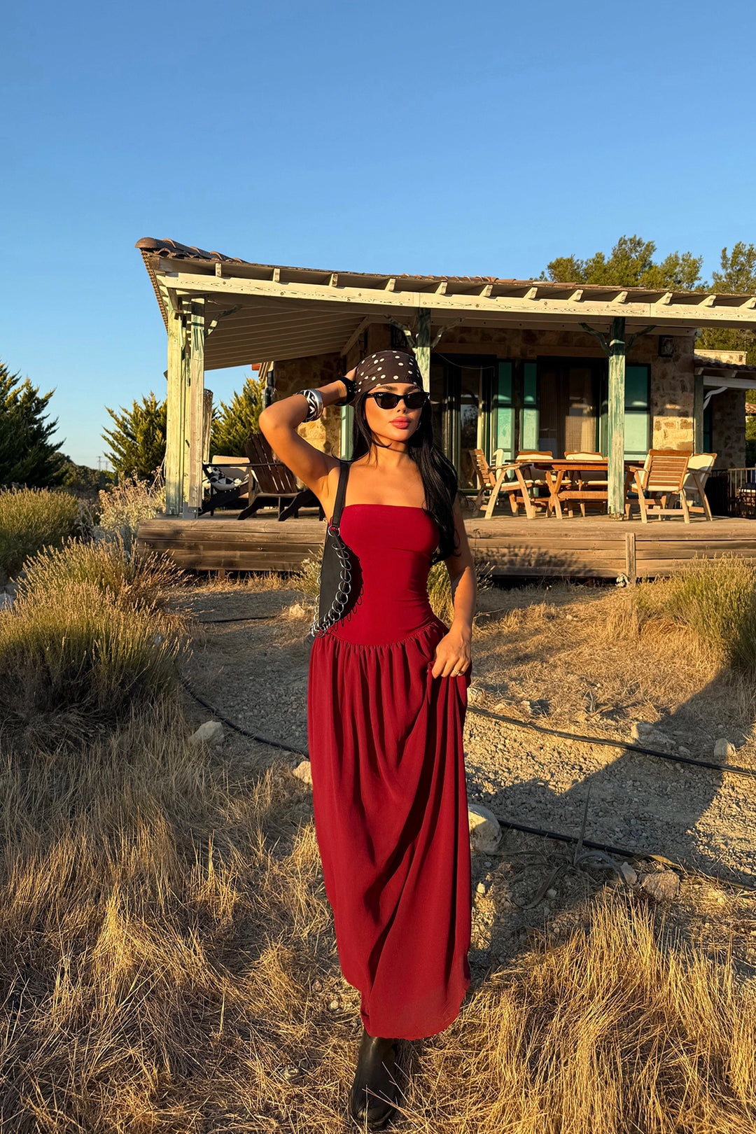 EYY Women Burgundy Damson Long Dress - Konotop