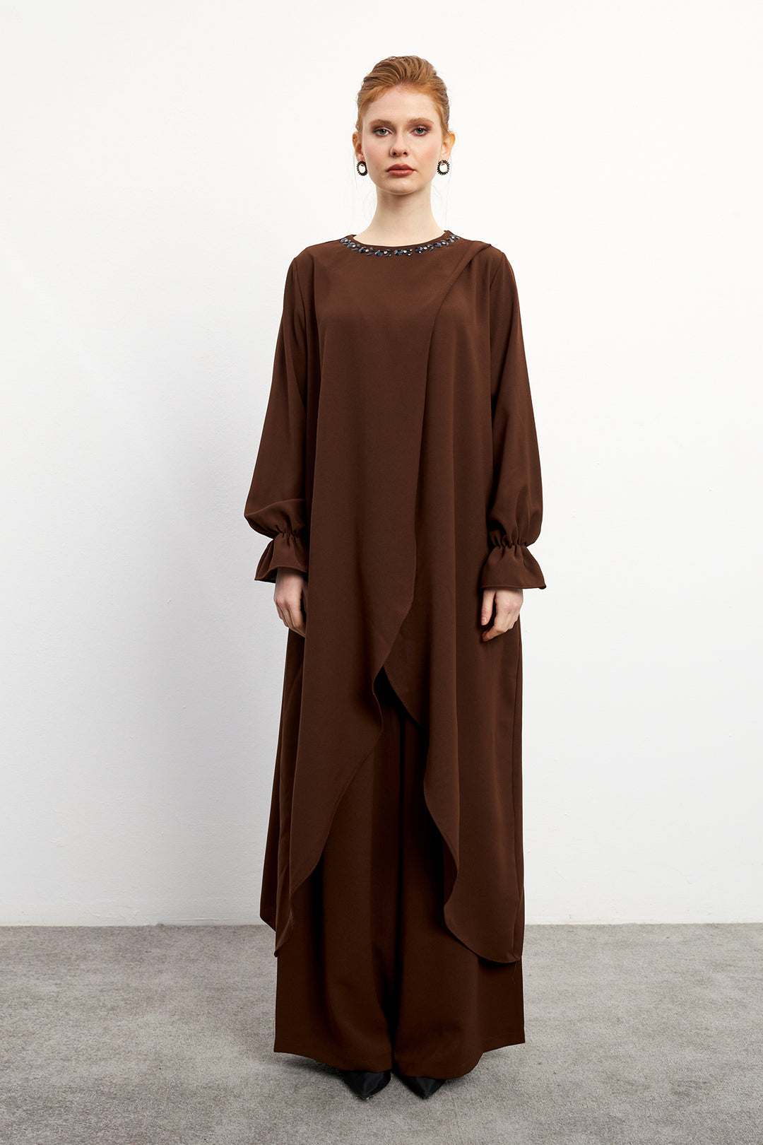 ZRF Women Asymmetric Cut Tunic Pants Suit - Brown - Sevran