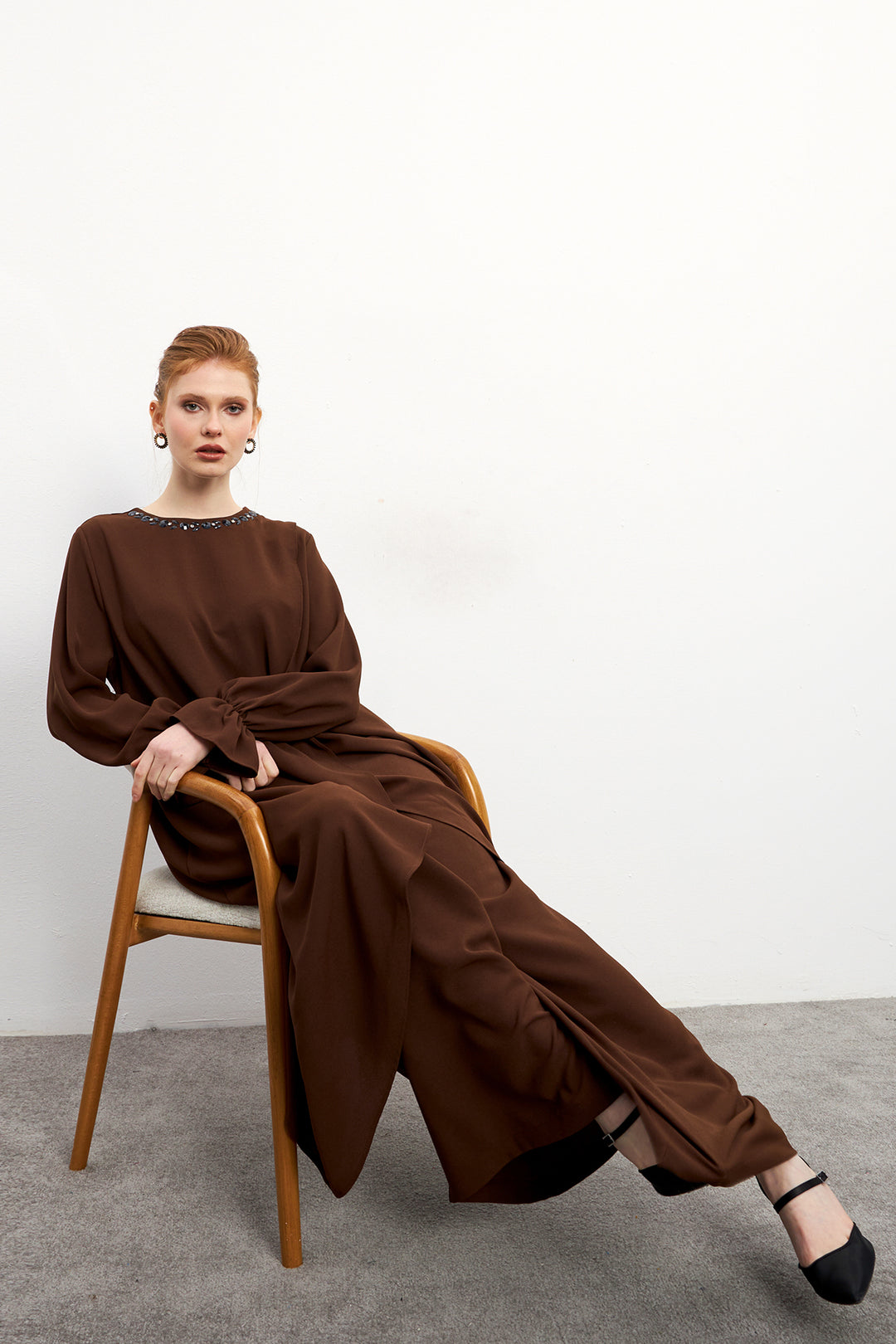 ZRF Women Asymmetric Cut Tunic Pants Suit - Brown - Sevran