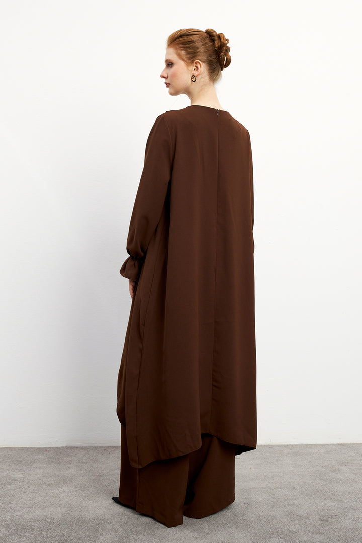 ZRF Women Asymmetric Cut Tunic Pants Suit - Brown - Sevran