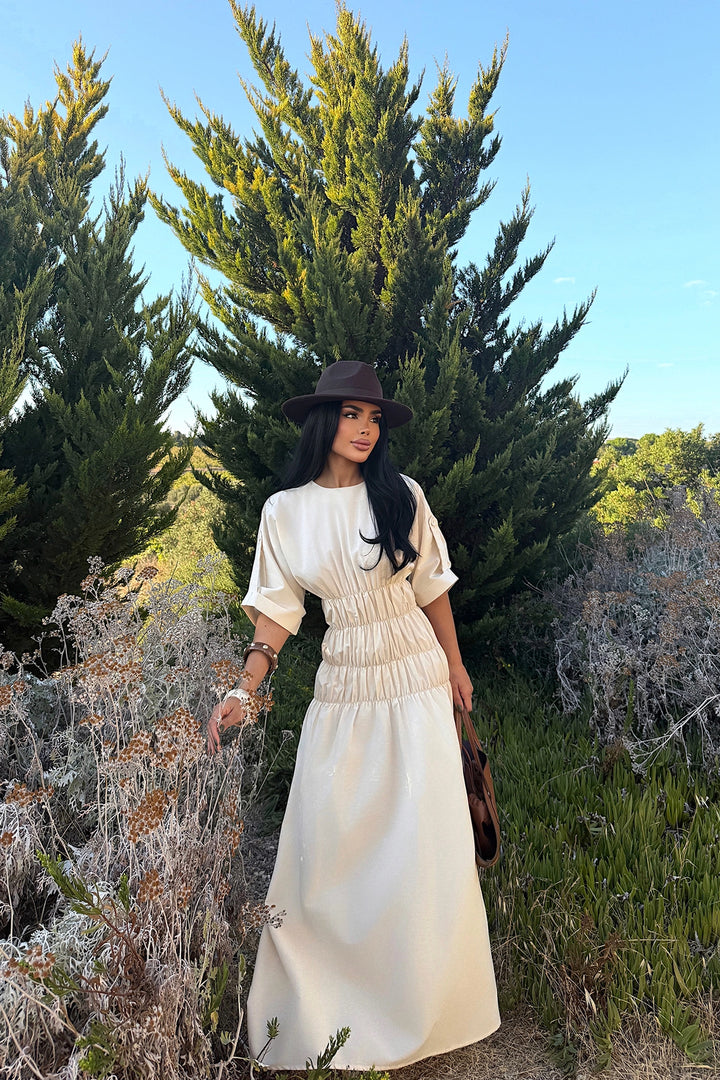 EYY Women Bej Volan Detaylı Uzun Elbise - Vaslui