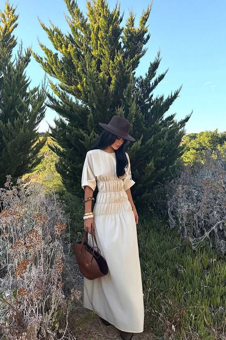 EYY Women Bej Volan Detaylı Uzun Elbise - Vaslui