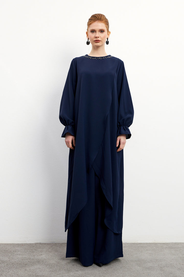 ZRF Women Asymmetric Cut Tunic Pants Suit - Navy Blue - Peristéri