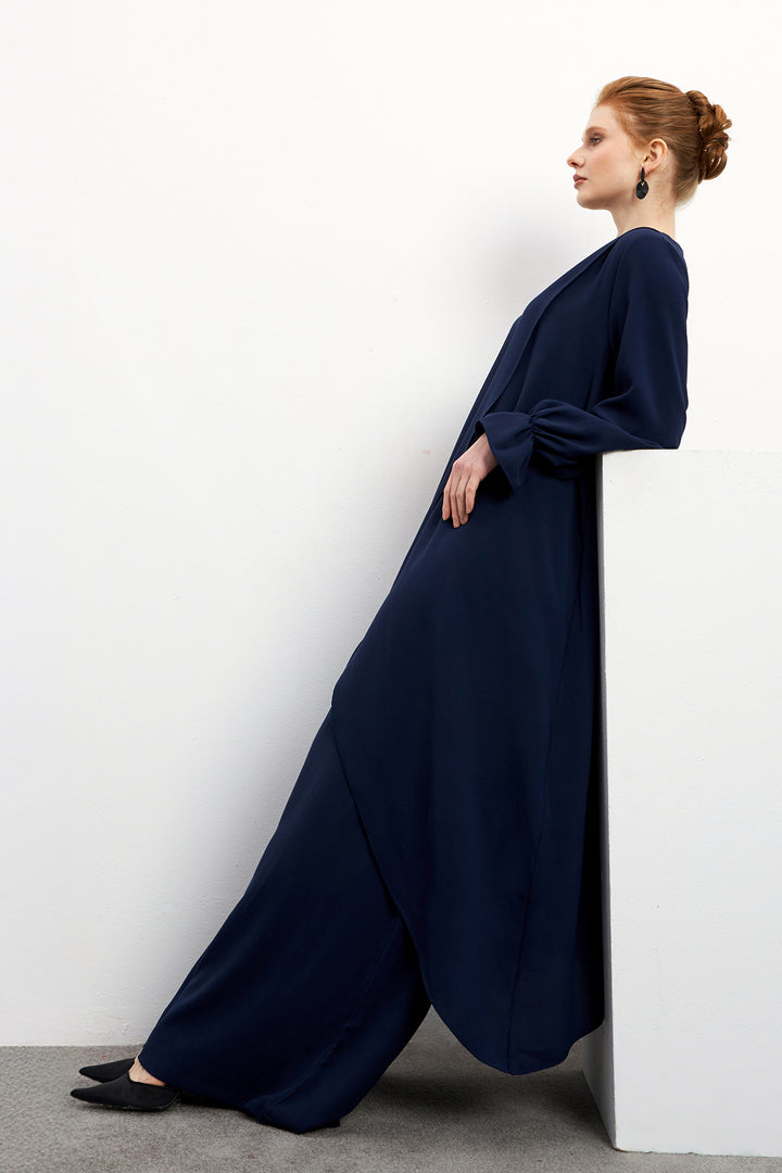 ZRF Women Asymmetric Cut Tunic Pants Suit - Navy Blue - Peristéri