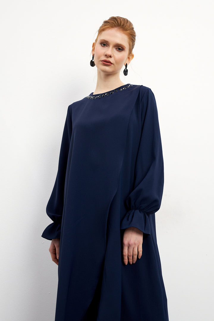 ZRF Women Asymmetric Cut Tunic Pants Suit - Navy Blue - Peristéri
