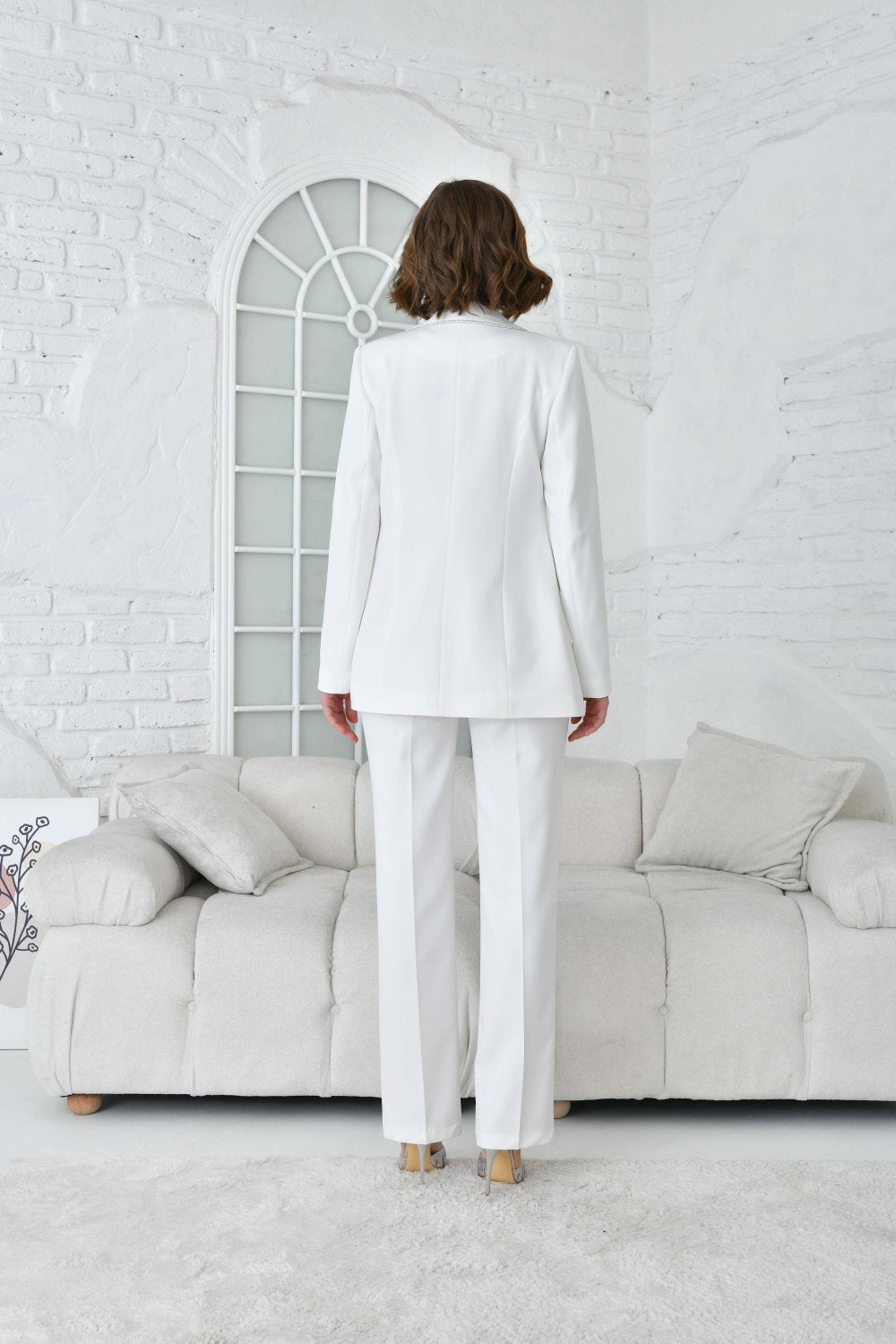 NDL Women Belted Shawl Collar Women's Suit White - Montclair