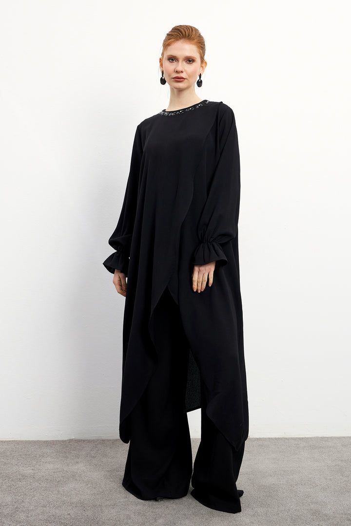 ZRF Women Asymmetric Cut Tunic Pants Suit - Black - Burlington