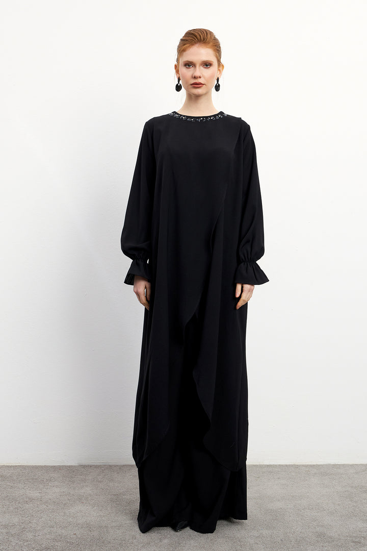 ZRF Women Asymmetric Cut Tunic Pants Suit - Black - Burlington