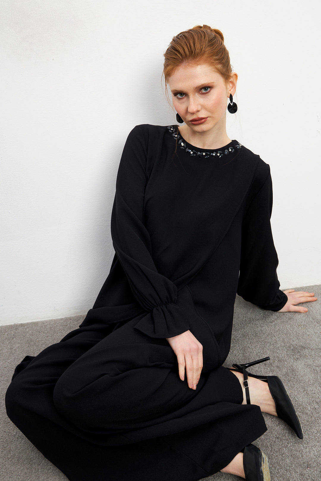ZRF Women Asymmetric Cut Tunic Pants Suit - Black - Burlington