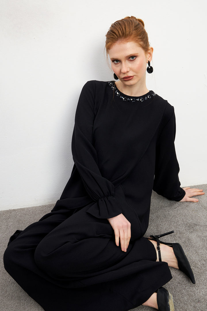 ZRF Women Asymmetric Cut Tunic Pants Suit - Black - Burlington