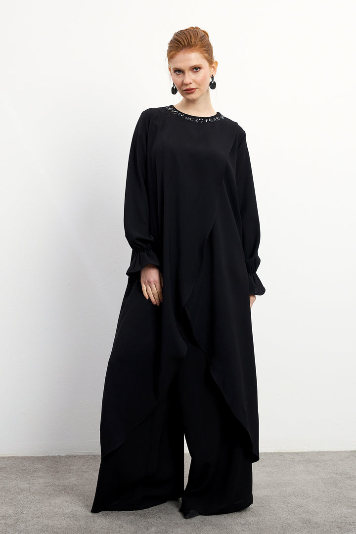 ZRF Women Asymmetric Cut Tunic Pants Suit - Black - Burlington