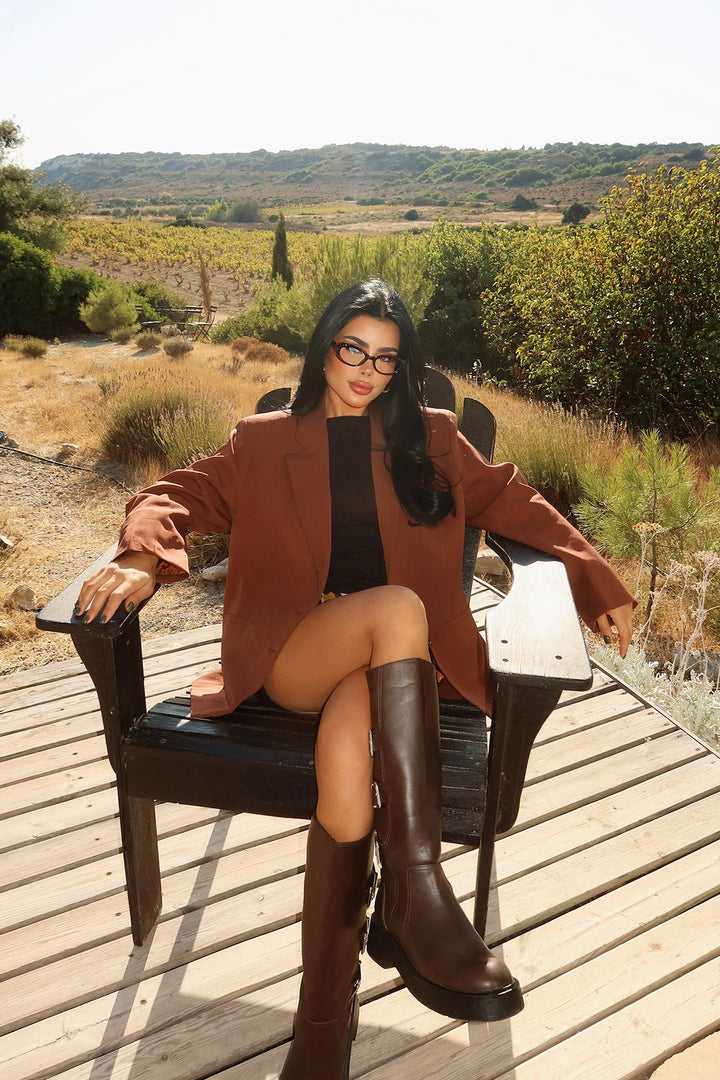 EYY Women Brown Sidrit Oversize Blazer - Camden